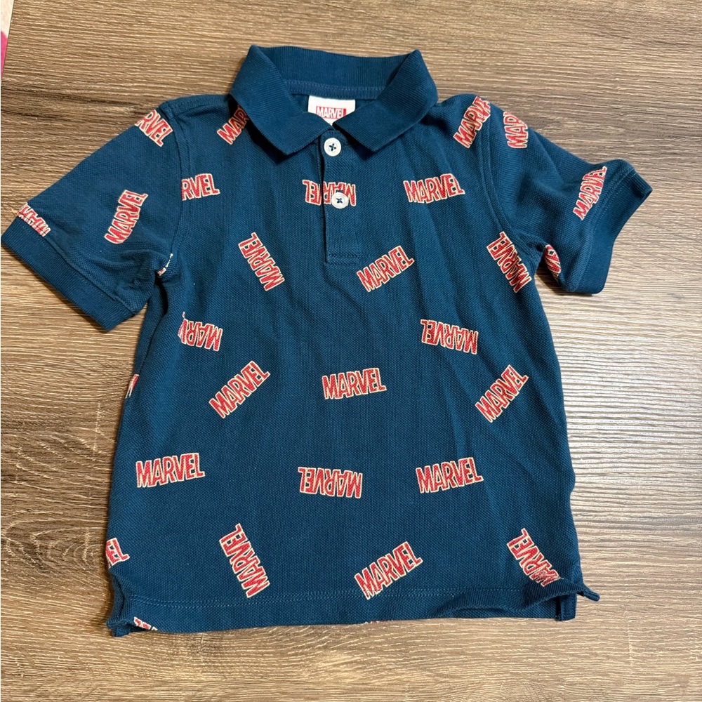 Marvel Kids Polo Shirt in Dark Blue with Red Logos